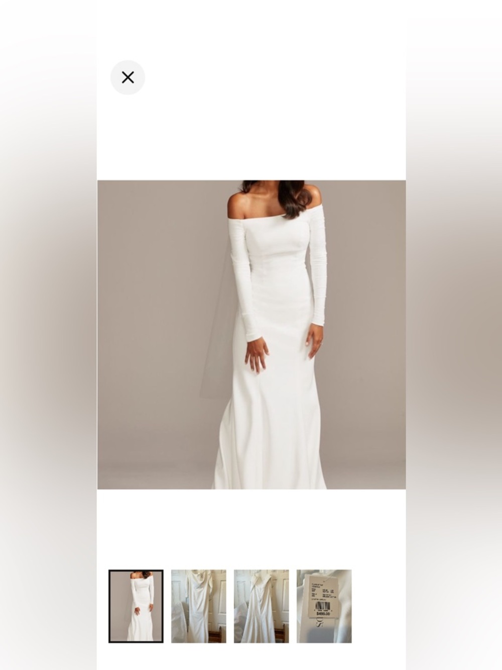 Elegant Off-Shoulder Long Sleeve White Mermaid Dress. David’s Bridal size 6p - Picture 2 of 9